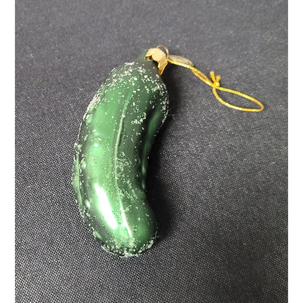 Pier 1 Glass Pickle Christmas Ornament Green Glittery
